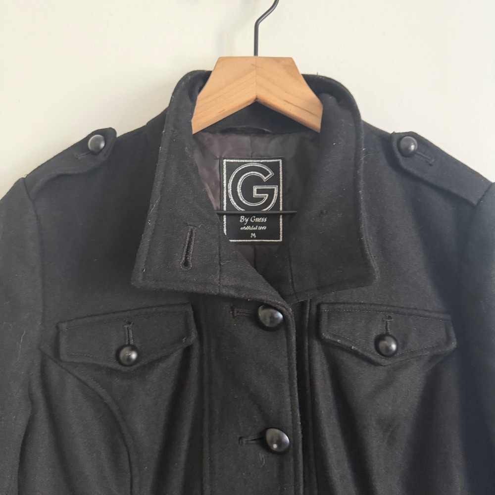 G by Guess Black Military PeaCoat Wool Blend Med Grunge Dark Academia Poetcore - Picture 5 of 6